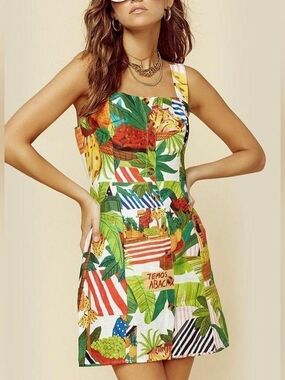 FARM Rio "Tropical Fair" Linen Mini Dress